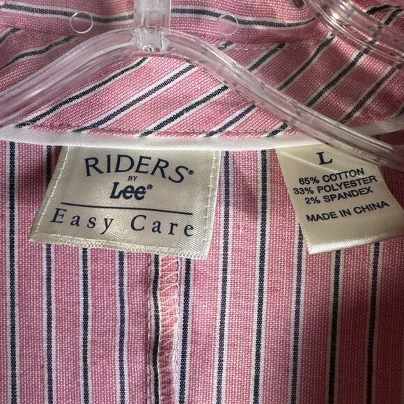 Riders by Lee Button Front Blouse Women’s Size L Pink Stripe Short Sleeve - Picture 3 of 9